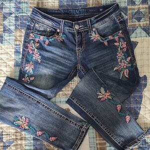 Grace Floral Embroidered Skinny Jeans - Blue